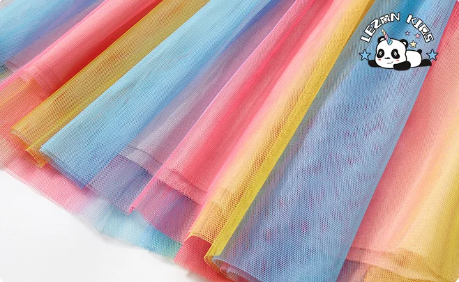LEZONKIDS - Factory Direct Sale children's dress rainbow mesh skirt cute summer girl princess dress
